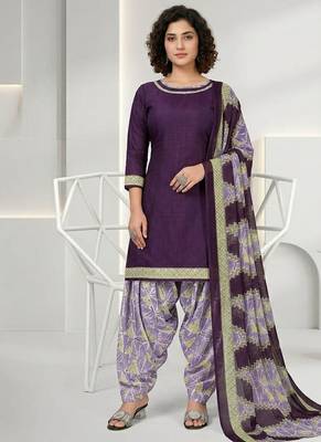 Purple printed cotton blend stitched geometric print salwar kurta dupatta for women 5