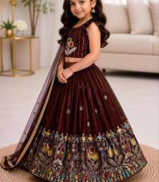 Kids' maroon  Embroidered Lehenga Choli with Dupatta