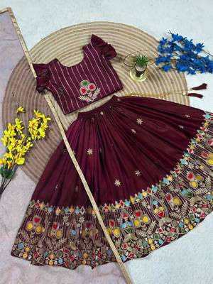 Kids' maroon  Embroidered Lehenga Choli with Dupatta 3