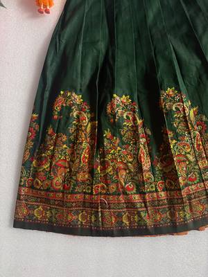 Green pashmina silk with all body pure zari weaving work lehenga choli for kids 4