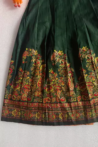 Green pashmina silk with all body pure zari weaving work lehenga choli for kids