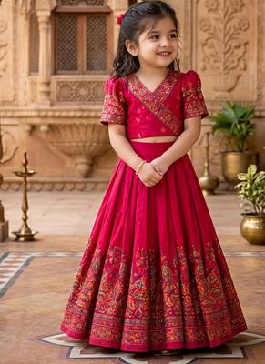 Ranipink pashmina silk with all body pure zari weaving work lehenga choli for kids 1