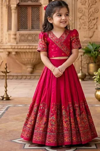 Ranipink pashmina silk with all body pure zari weaving work lehenga choli for kids