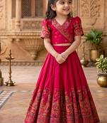Ranipink pashmina silk with all body pure zari weaving work lehenga choli for kids