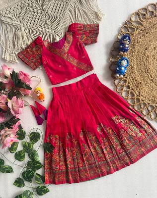 Ranipink pashmina silk with all body pure zari weaving work lehenga choli for kids 2