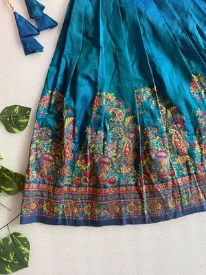 Teal pashmina silk with all body pure zari weaving work lehenga choli for kids 3