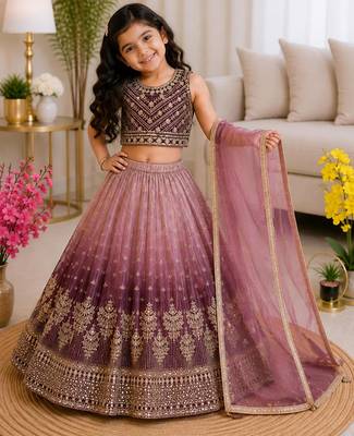 Kids' Multicolor Embroidered Lehenga Choli with Dupatta 1