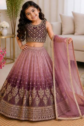 Kids' Multicolor Embroidered Lehenga Choli with Dupatta