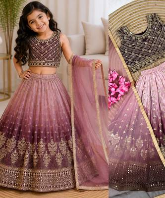 Kids' Multicolor Embroidered Lehenga Choli with Dupatta 2