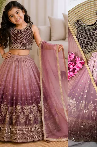 Kids' Multicolor Embroidered Lehenga Choli with Dupatta