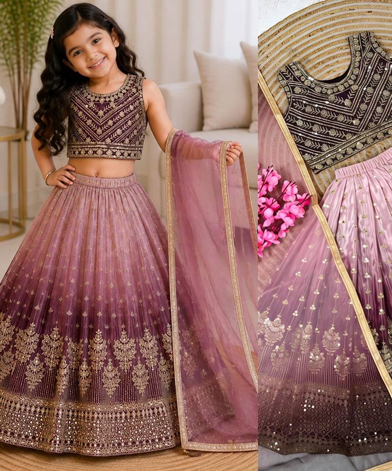 Kids' Multicolor Embroidered Lehenga Choli with Dupatta
