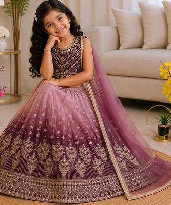 Kids' Multicolor Embroidered Lehenga Choli with Dupatta 3