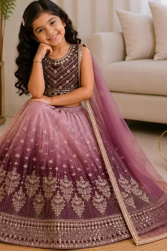 Kids' Multicolor Embroidered Lehenga Choli with Dupatta