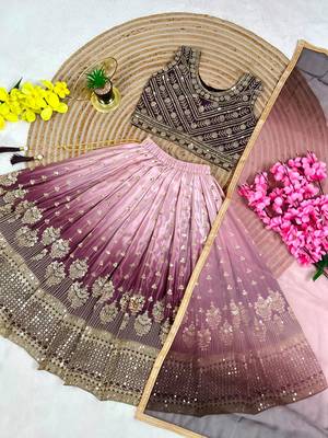 Kids' Multicolor Embroidered Lehenga Choli with Dupatta 4