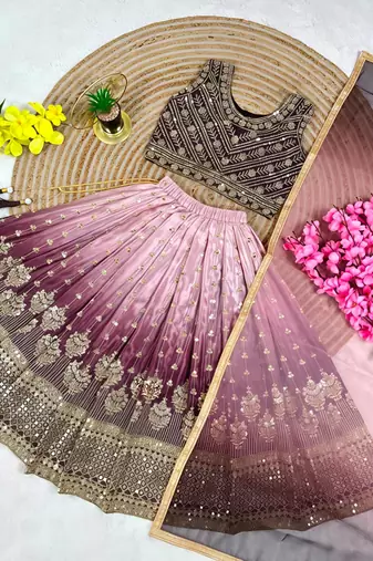 Kids' Multicolor Embroidered Lehenga Choli with Dupatta