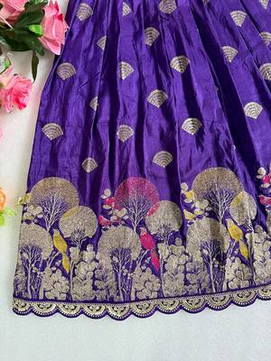 Purple pure viscose dola silk with embroidery border lace lehenga choli for kids 4