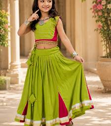 Parrotgreen rayon cotton lace work lehenga choli for kids