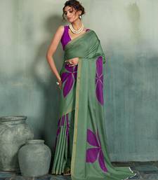 green floral cotton blend bollywood saree with blouse