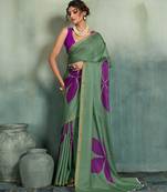 green floral cotton blend bollywood saree with blouse