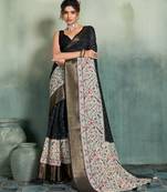 Black floral polka linen bollywood saree with blouse