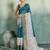 Teal blue floral polka linen bollywood saree with blouse