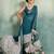 Teal blue floral polka linen bollywood saree with blouse