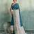 Teal blue floral polka linen bollywood saree with blouse