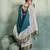 Teal blue floral polka linen bollywood saree with blouse
