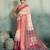 Cream pink floral linen kalamkari saree with blouse