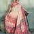 Cream pink floral linen kalamkari saree with blouse