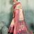 Cream pink floral linen kalamkari saree with blouse