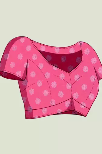 Cream pink floral linen kalamkari saree with blouse