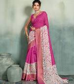 Magenta floral polka linen bollywood saree with blouse