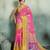 Pink floral linen kalamkari saree with blouse