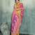 Pink floral linen kalamkari saree with blouse