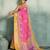 Pink floral linen kalamkari saree with blouse