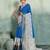 Royal blue floral polka linen bollywood saree with blouse