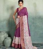 Wine floral polka linen bollywood saree with blouse