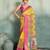 Yellow floral linen kalamkari saree with blouse