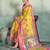 Yellow floral linen kalamkari saree with blouse