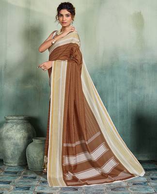 brown woven design cotton blend bollywood saree with blouse 3