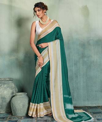 green woven design cotton blend bollywood saree with blouse 1