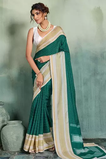green woven design cotton blend bollywood saree with blouse