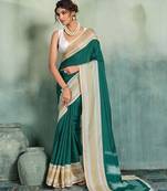 green woven design cotton blend bollywood saree with blouse