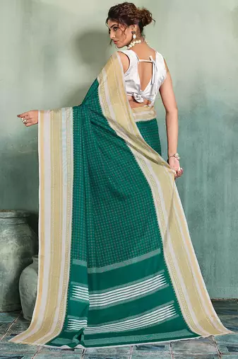 green woven design cotton blend bollywood saree with blouse