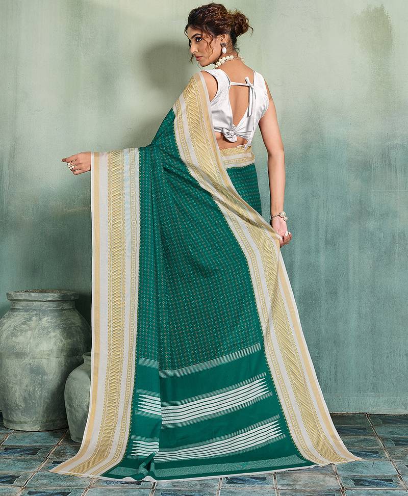 green woven design cotton blend bollywood saree with blouse