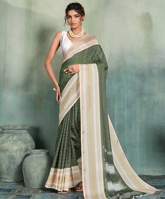 mehendi woven design cotton blend bollywood saree with blouse 1