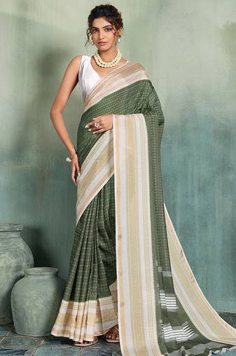 mehendi woven design cotton blend bollywood saree with blouse