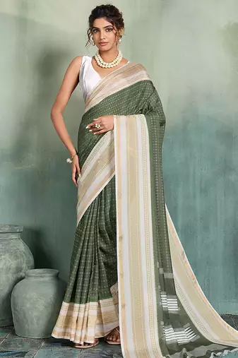 mehendi woven design cotton blend bollywood saree with blouse
