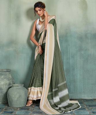 mehendi woven design cotton blend bollywood saree with blouse 2